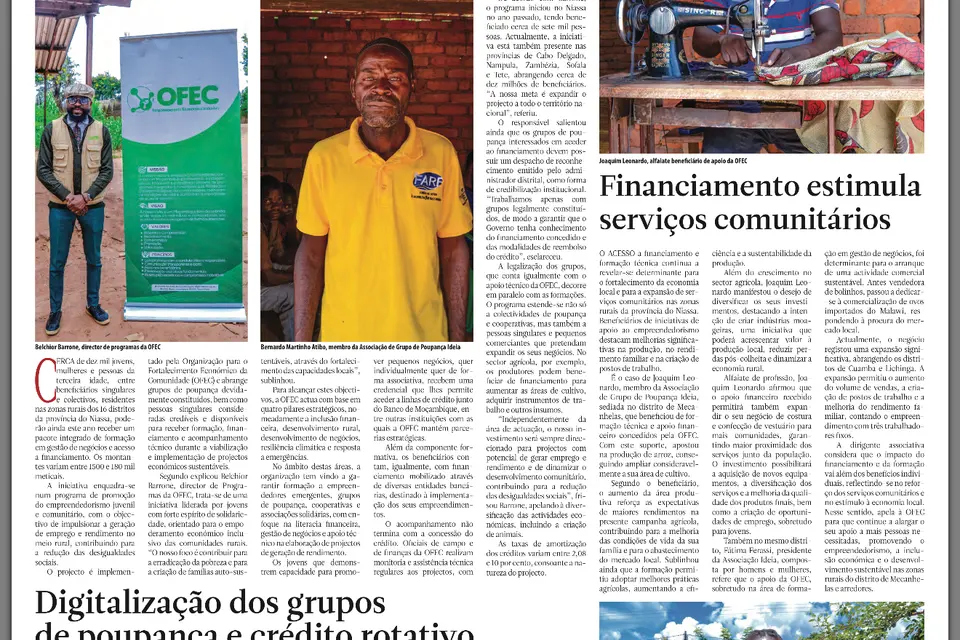 Página do Jornal Notícias com reportagem sobre o trabalho da OFEC